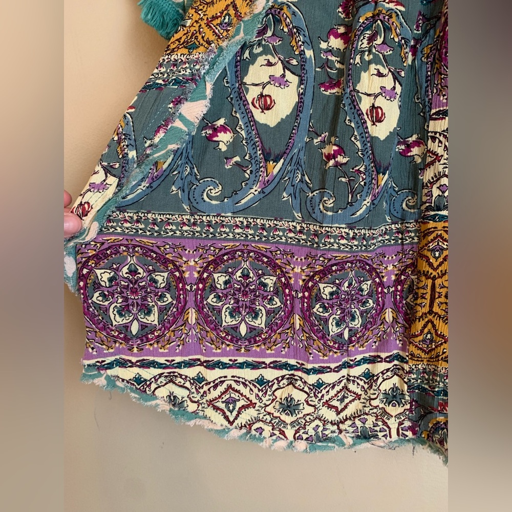 Umgee blouse, short sleeve shirt mixed prints media coastal boho festival - Picture 6 of 9